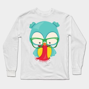 Winter Owl, Hipster Owl, Owl With Glasses, Scarf Long Sleeve T-Shirt